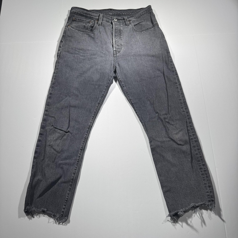Levis 501 Mens 30x26 (30x24) Black Gray Button Fly Distressed Jeans 36200-0107